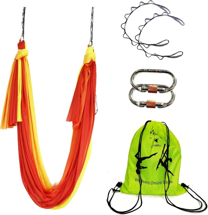 wellsem Aerial Yoga Hammock Aerial Pilates Silk Yoga Swing Set Inversion Equipment include daisy Chain, Pose Guide 5.5 yards - Image 5